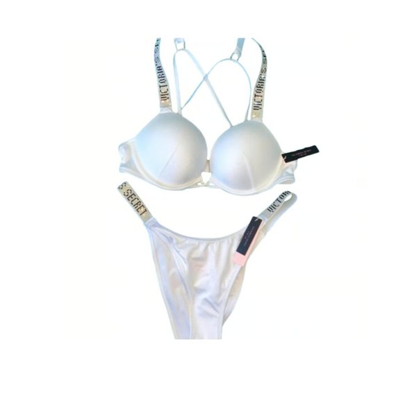 32A Small  2 Pc Set VS Shine Strap Bali Bombshell Add-2-cups Push-Up Swimsuit - Picture 1 of 13